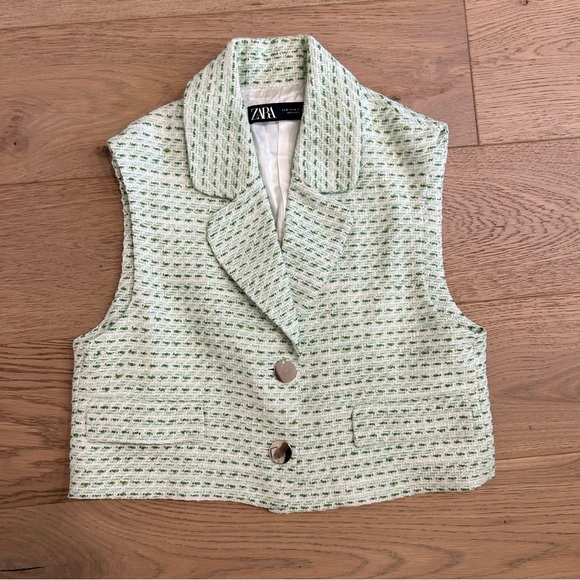 Zara Tweed Short Textured Waistcoat Vest - Picture 4 of 11